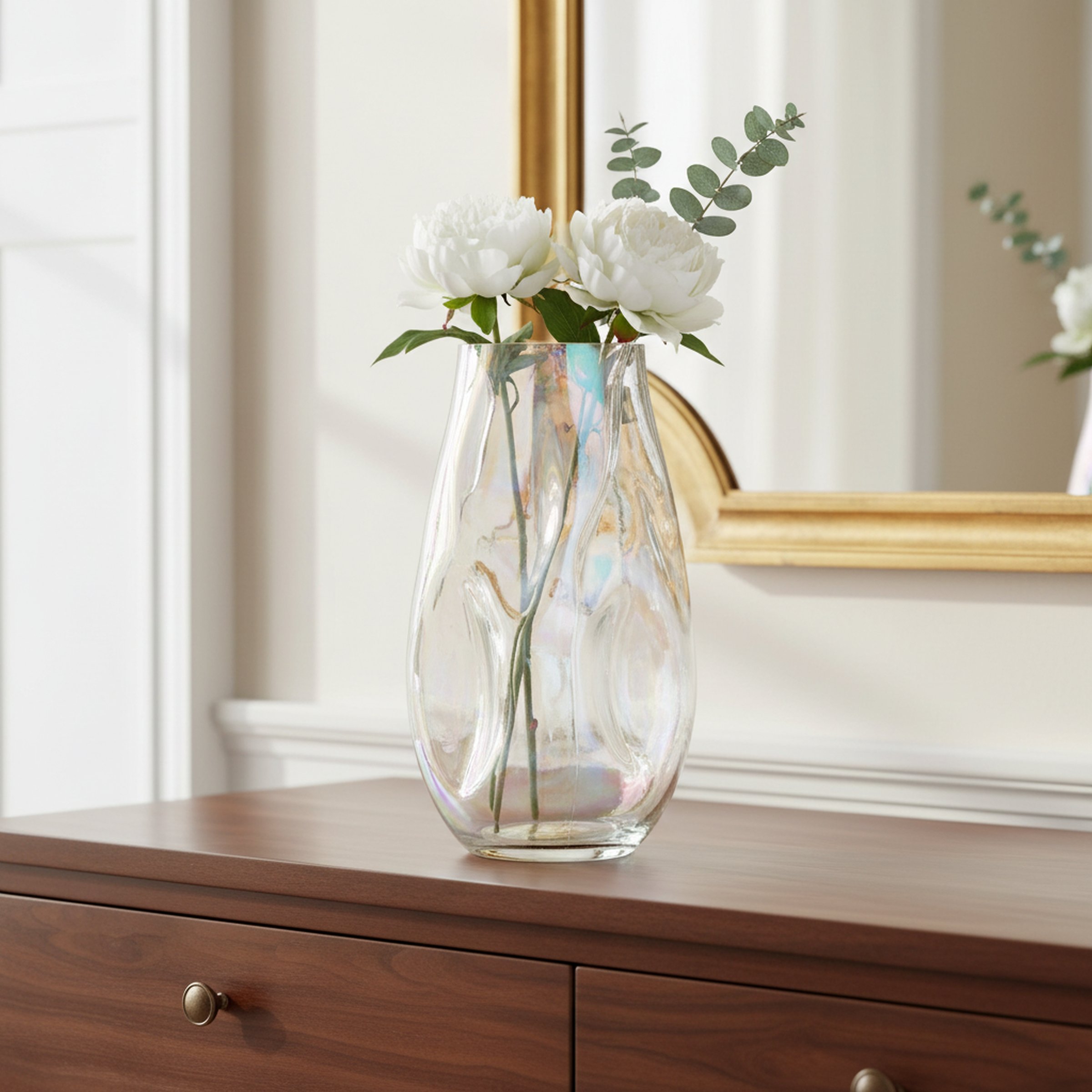 Boltze Vase Lojin – Elegante Glasvase mit schimmerndem Türkis‑Iris‑Effekt