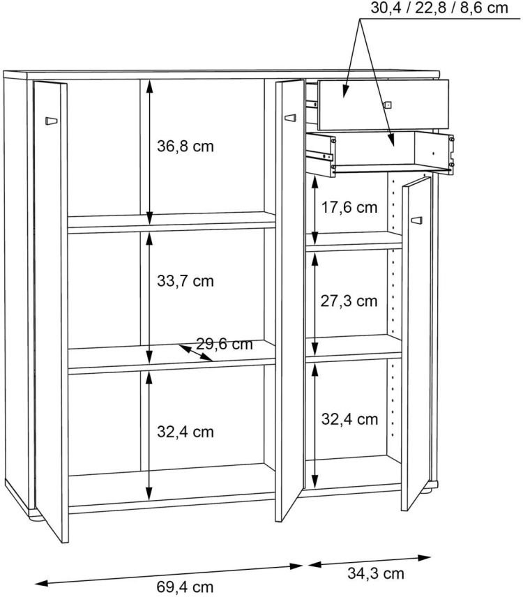 Forte Kommode Tempra 2 Artisan Eiche NB 108,8 x 85,5 cm