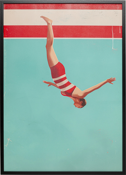 Gerahmtes Bild mehrfarbig - 103 x 73 cm - KARE Jumping Girl Down