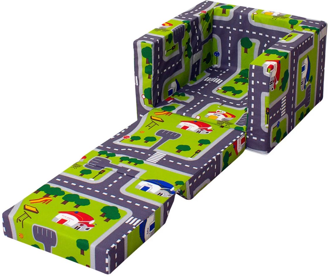 Kindersessel eckig Spielstraße grün - mit ausziehbarer Sitzfläche - Sun Garden Luca