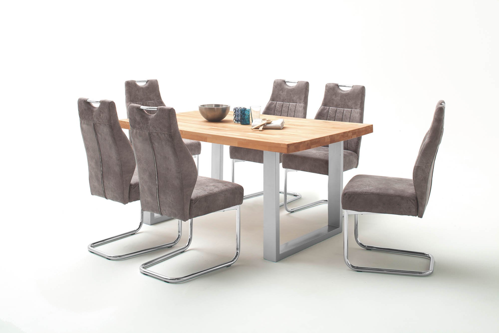 Elfo Möbel Esstisch Kernbuche geölt Keilgezinkt mit gerader Kante , Gestell: U-Fuß Edelstahl , 160 x 100 cm , Walton S1006316+S3000TUE