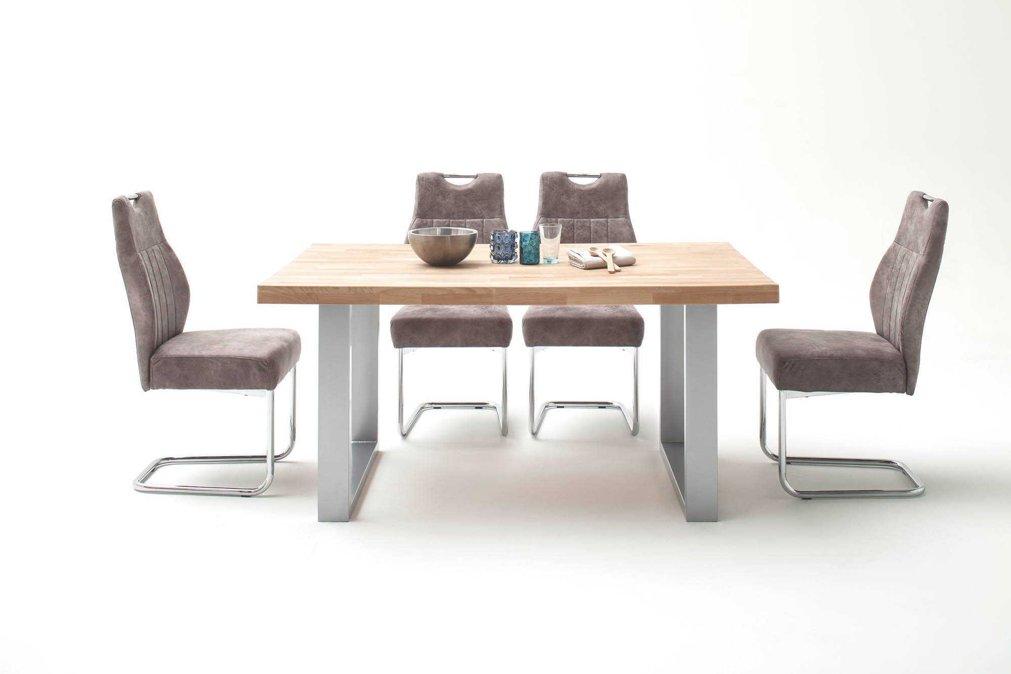 Elfo Möbel Esstisch Kernbuche geölt Keilgezinkt mit gerader Kante , Gestell: U-Fuß Edelstahl , 160 x 100 cm , Walton S1006316+S3000TUE