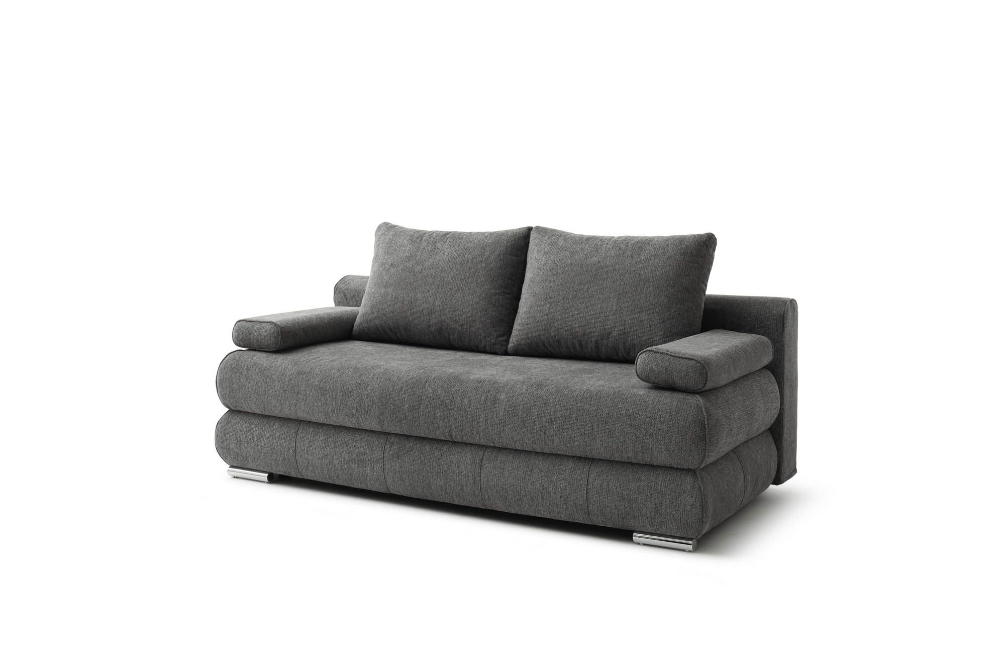 Schlafsofa silber mit Bettkasten und Schlaffunktion - inkl. 2 Rückenkissen und 2 Armlehnkissen - Bochum