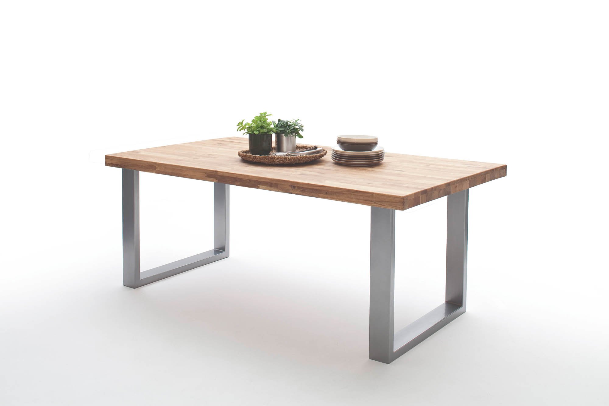 Elfo Möbel Esstisch Kernbuche geölt Keilgezinkt mit gerader Kante , Gestell: U-Fuß Edelstahl , 160 x 100 cm , Walton S1006316+S3000TUE