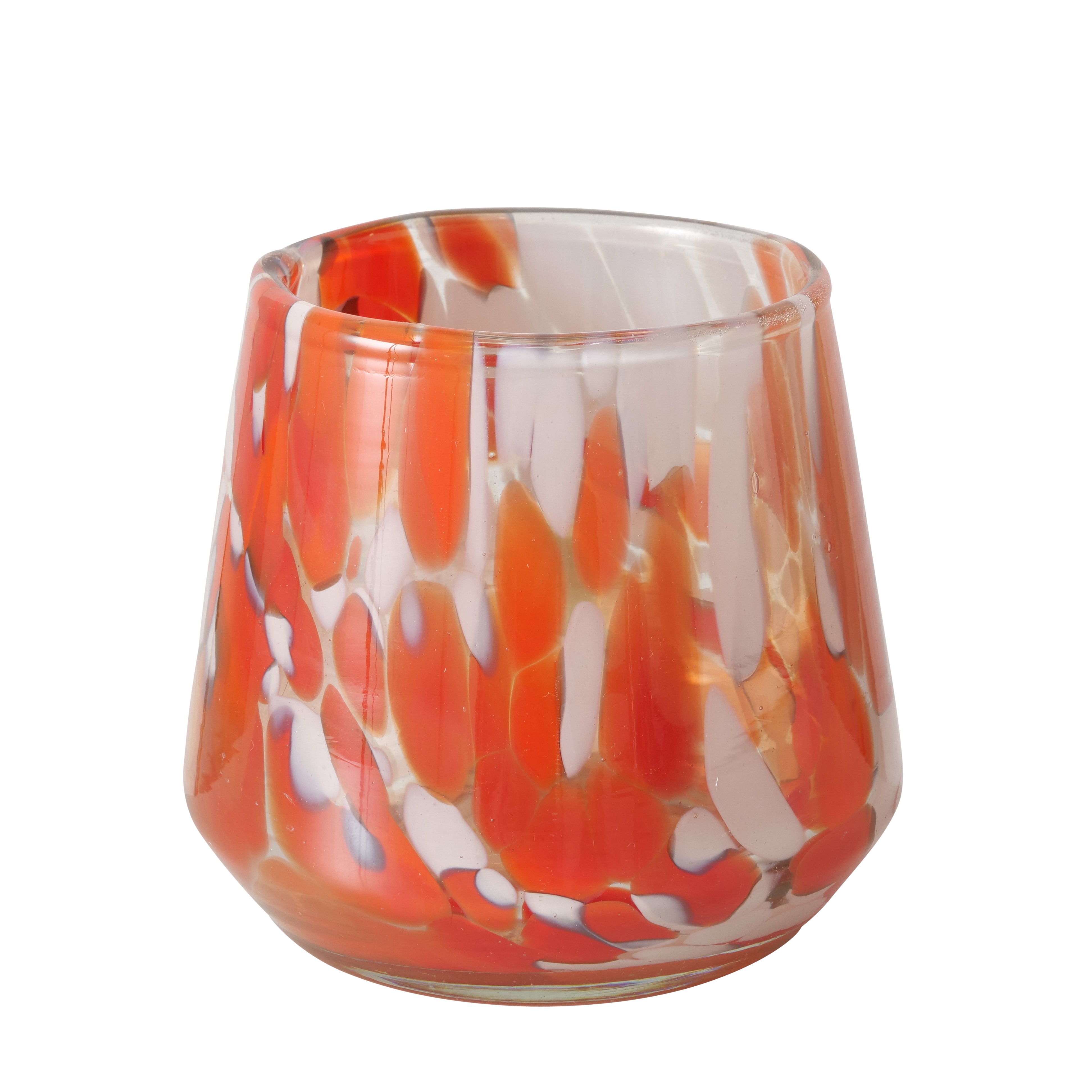 Boltze Windlicht Layla Modernes Glas‑Windlicht in Orange‑Weiß mit Muster