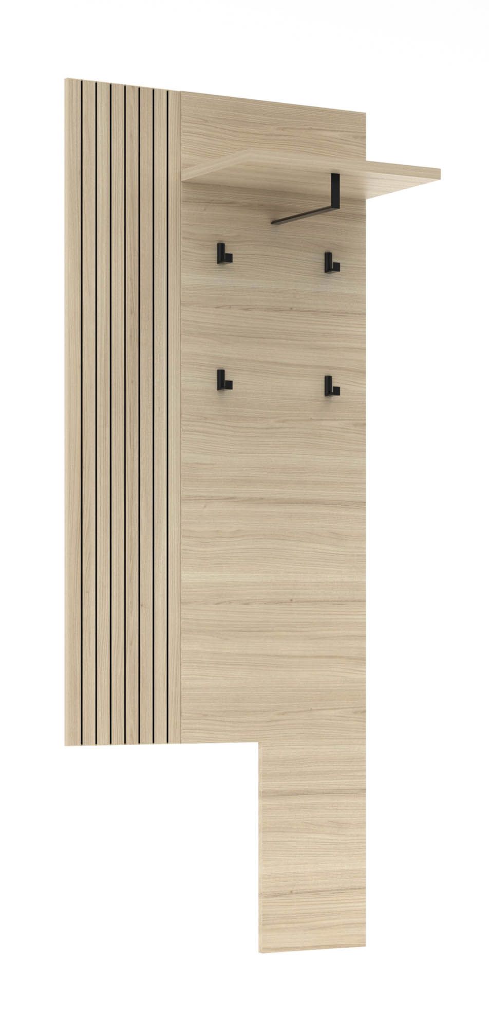Garderobenpaneel basalt supermatt - Innostyle Piacenza - mit 1 Boden mit Kleiderstange und 4 Garderobenhaken - mit oder ohne Paneel-Ansatzstück montierbar