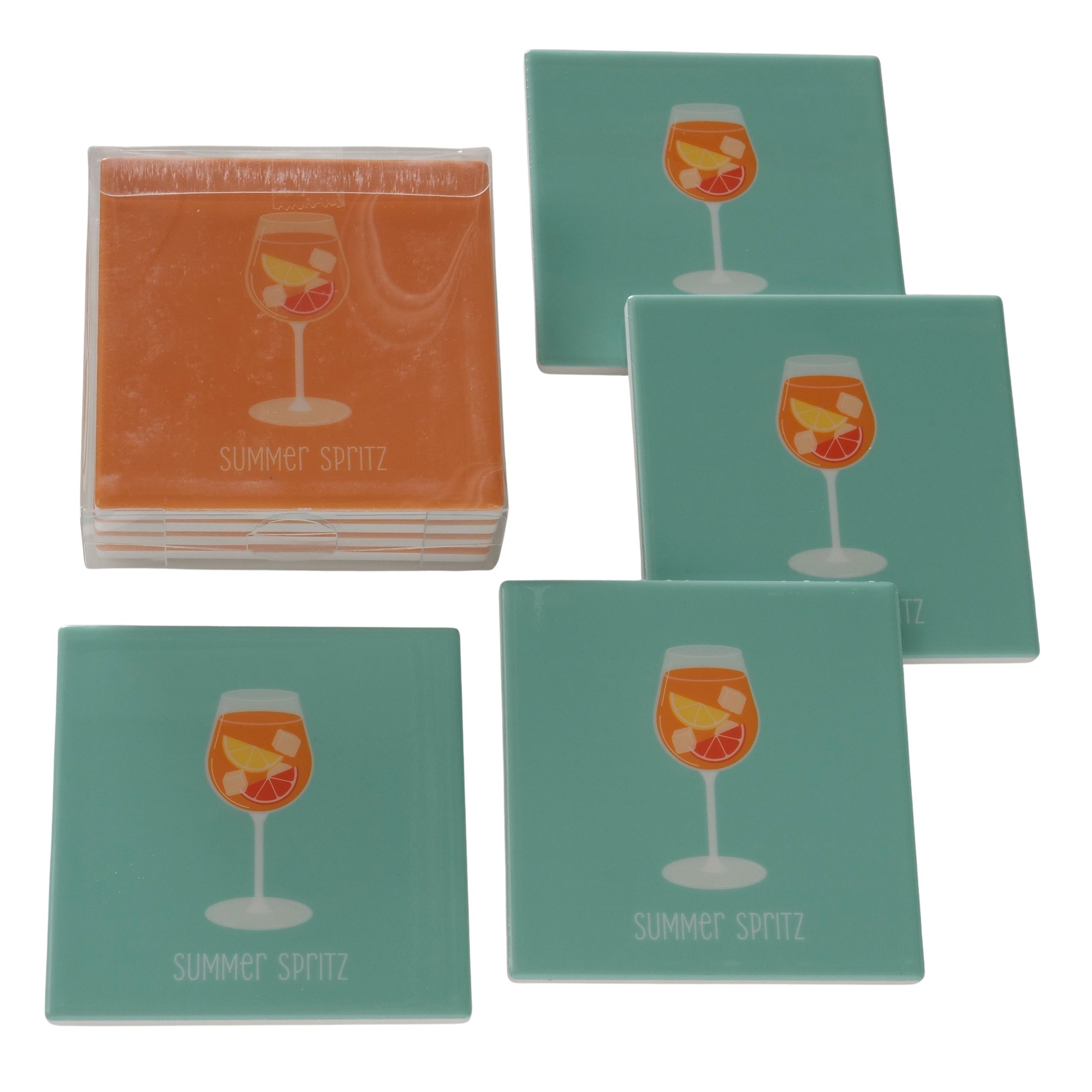 Boltze Untersetzer Summer Spritz – 4‑teiliges Glas‑Untersetzer‑Set mit Cocktail‑Motiv