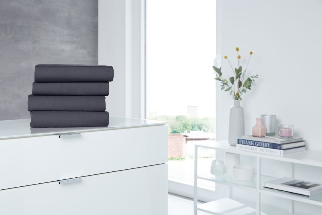 Hahn Haustextilien Elastan-Jersey-Spannbettuch für Topper anthrazit 150 x 200 cm