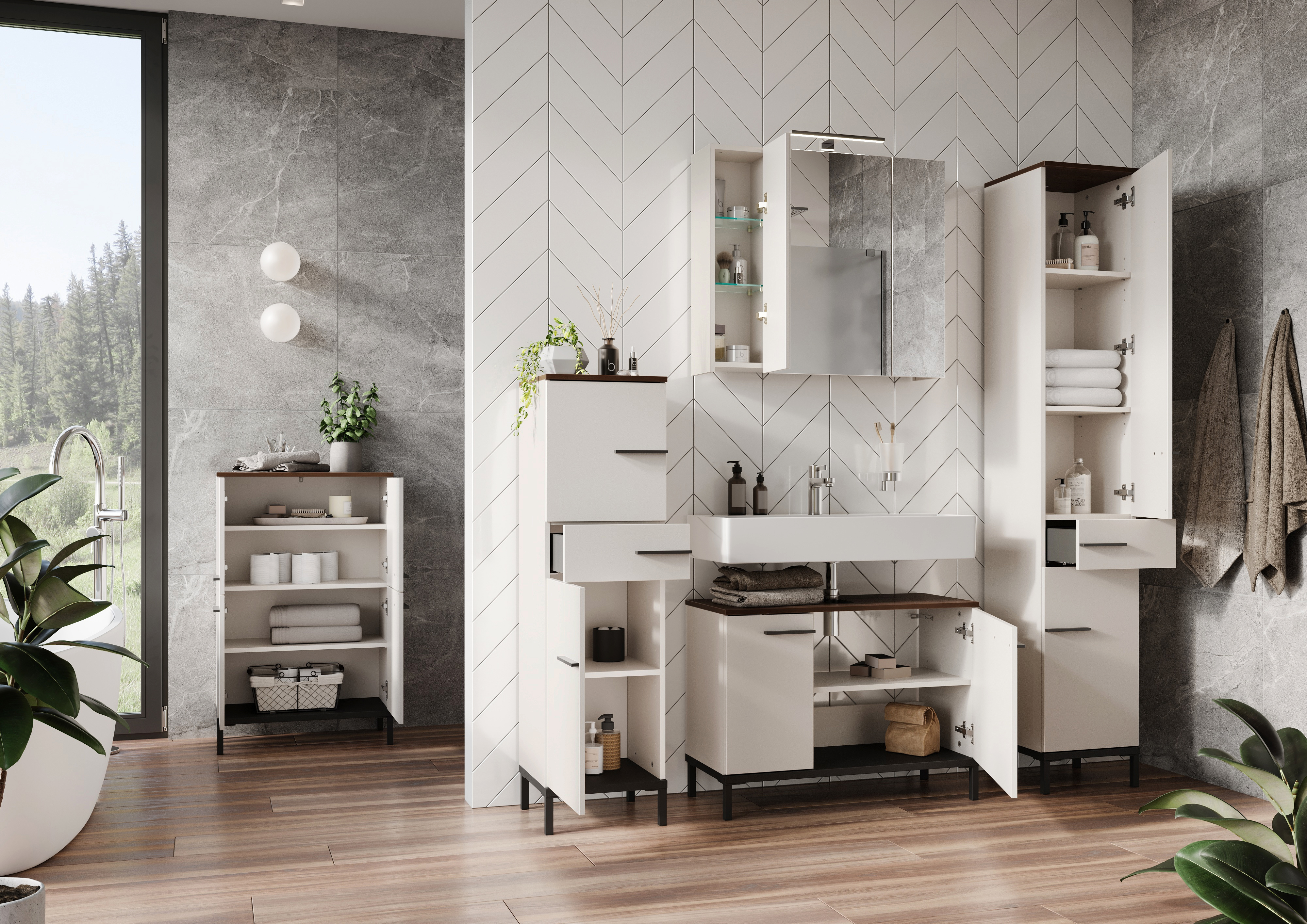 Hochschrank BARCELONA mit 2 Türen und 1 Schubkasten B/H/T ca. 34 x 190 x 34 cm