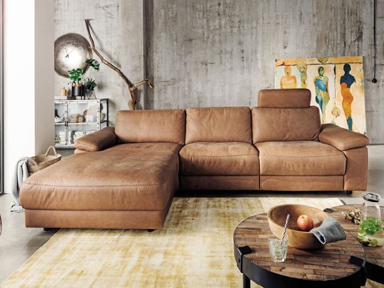 Wohnlandschaft Columbia Longchair links retro cognac 304 x 178 cm