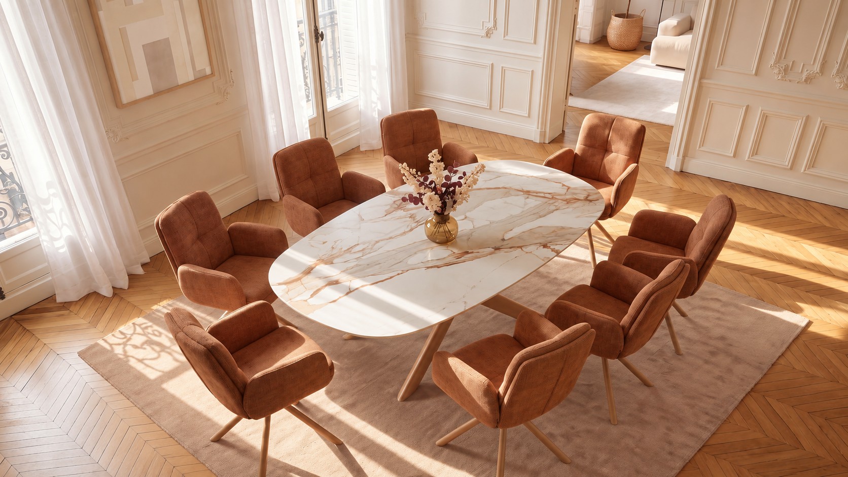 Keramik Esstisch - 200x100cm - weiss/terracotta/greige - Concept4You