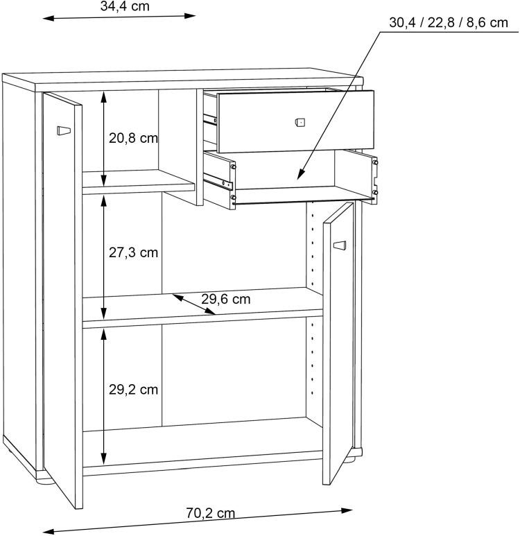 Forte Kommode Tempra 2 weiß 73,7 x 85,5 cm
