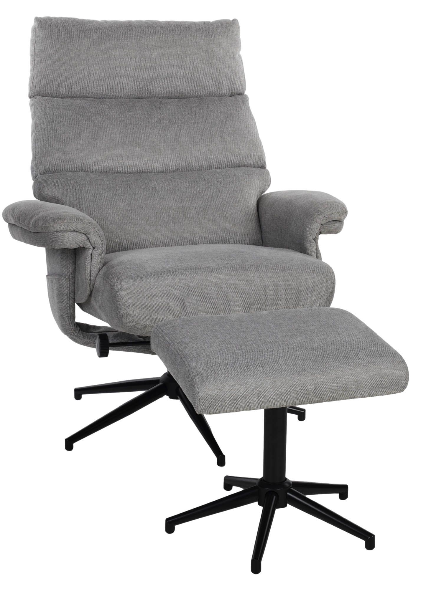 Relaxsessel inkl. Hocker Bergamo-Webstoff in steingrau - mit Relaxfunktion 360°drehbar - Duo Collection Zalea