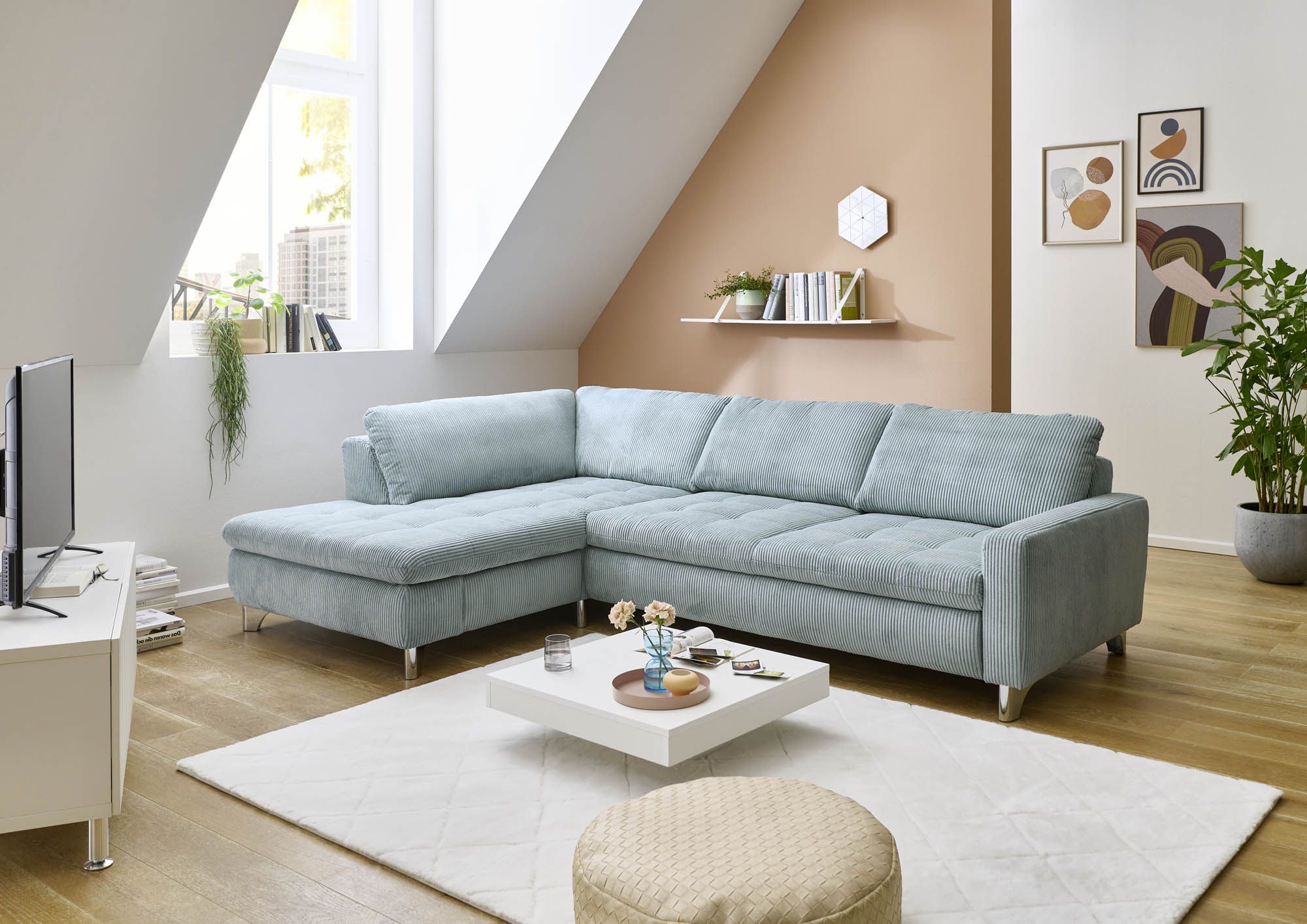 Megapol Wohnlandschaft Numenara 3-Sitzer Armlehne rechts blau 197 x 288 cm