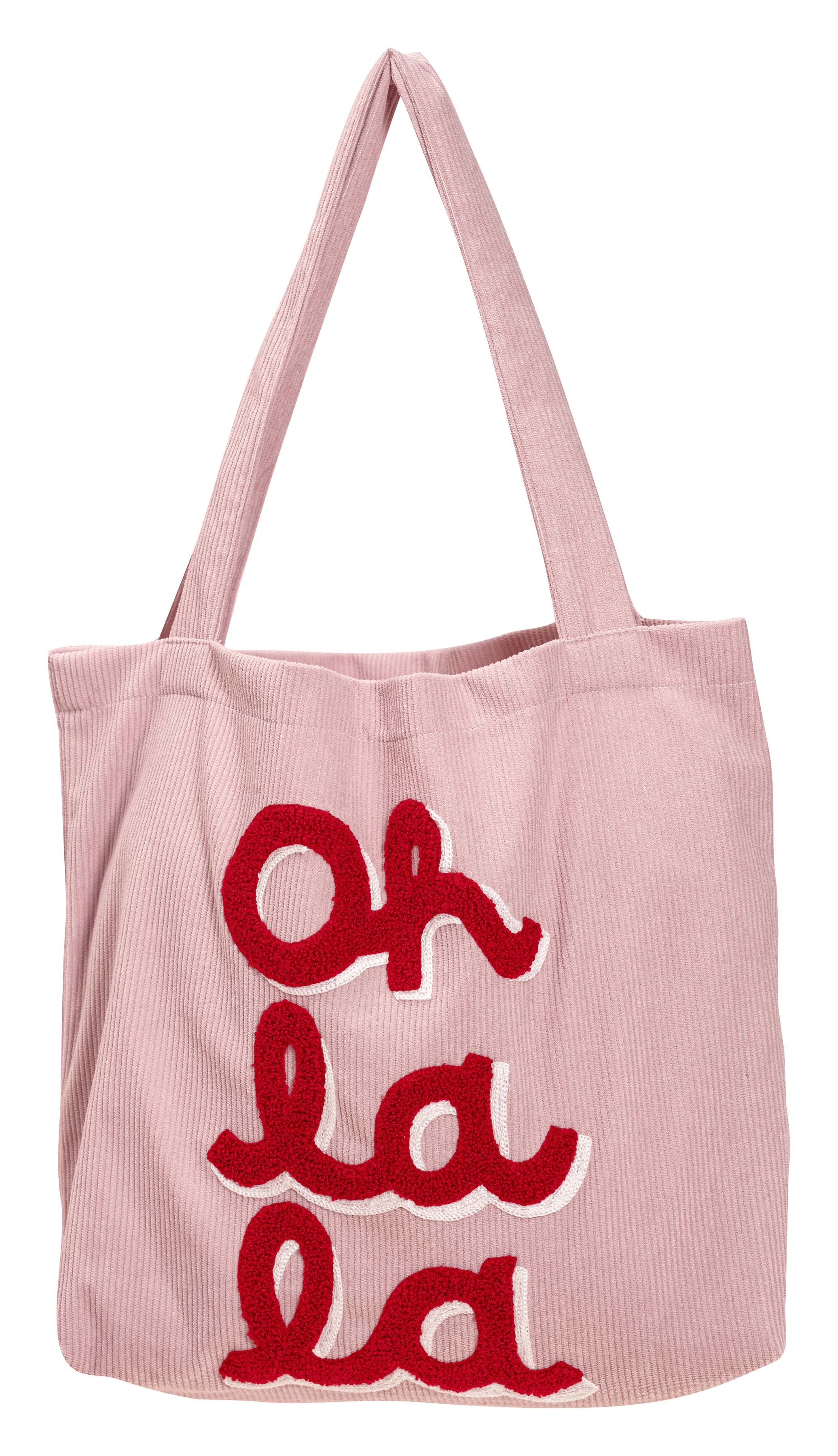 Cord Umhängetasche Pixie „Oh la la“ – Großzügige Schultertasche mit 3D-Tuft-Motiv
