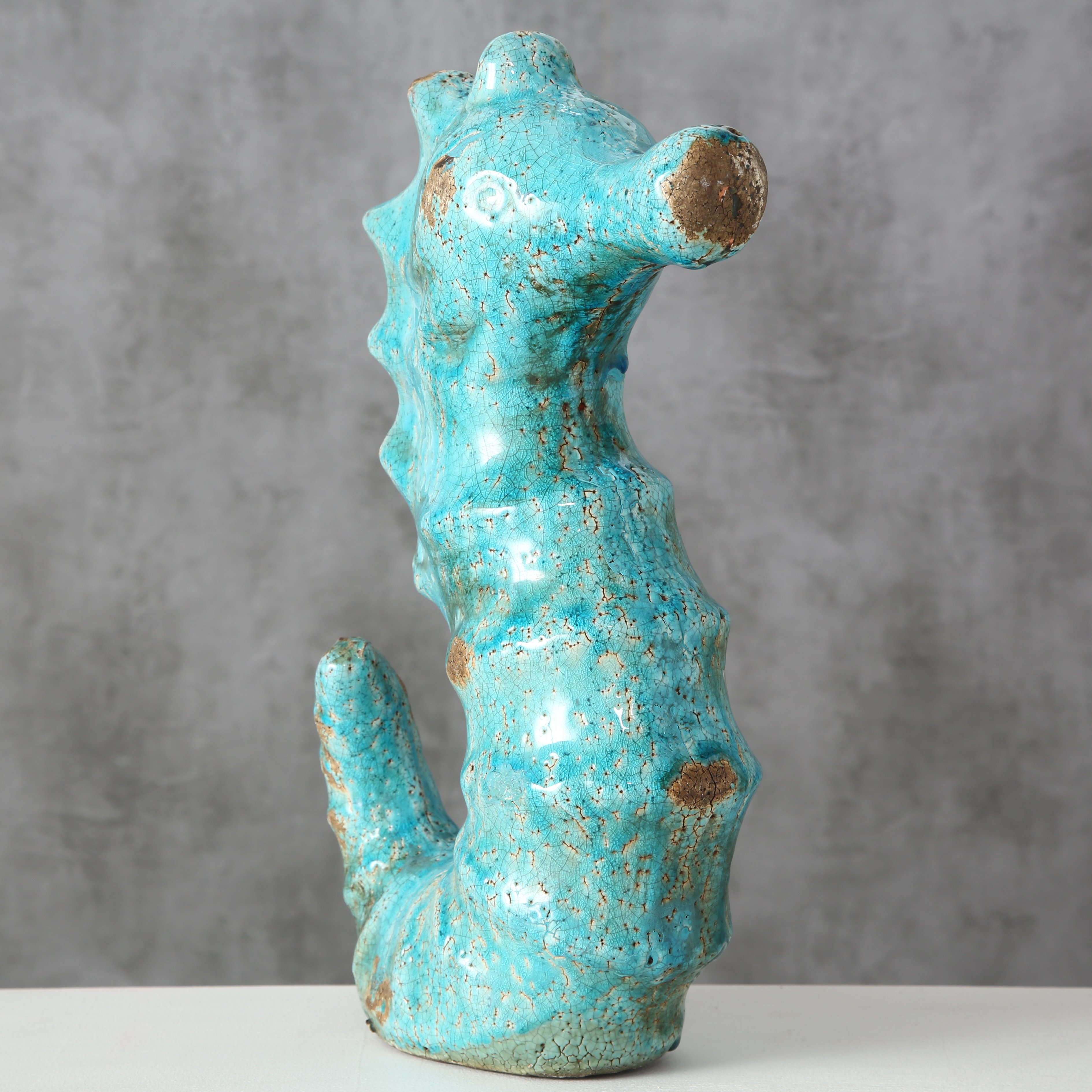 Boltze Deko Figur Seepferdchen – Maritime Keramikfigur in Türkis mit Vintage‑Optik