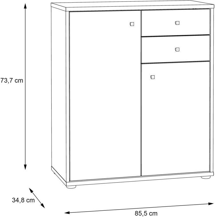 Forte Kommode Tempra 2 weiß 73,7 x 85,5 cm