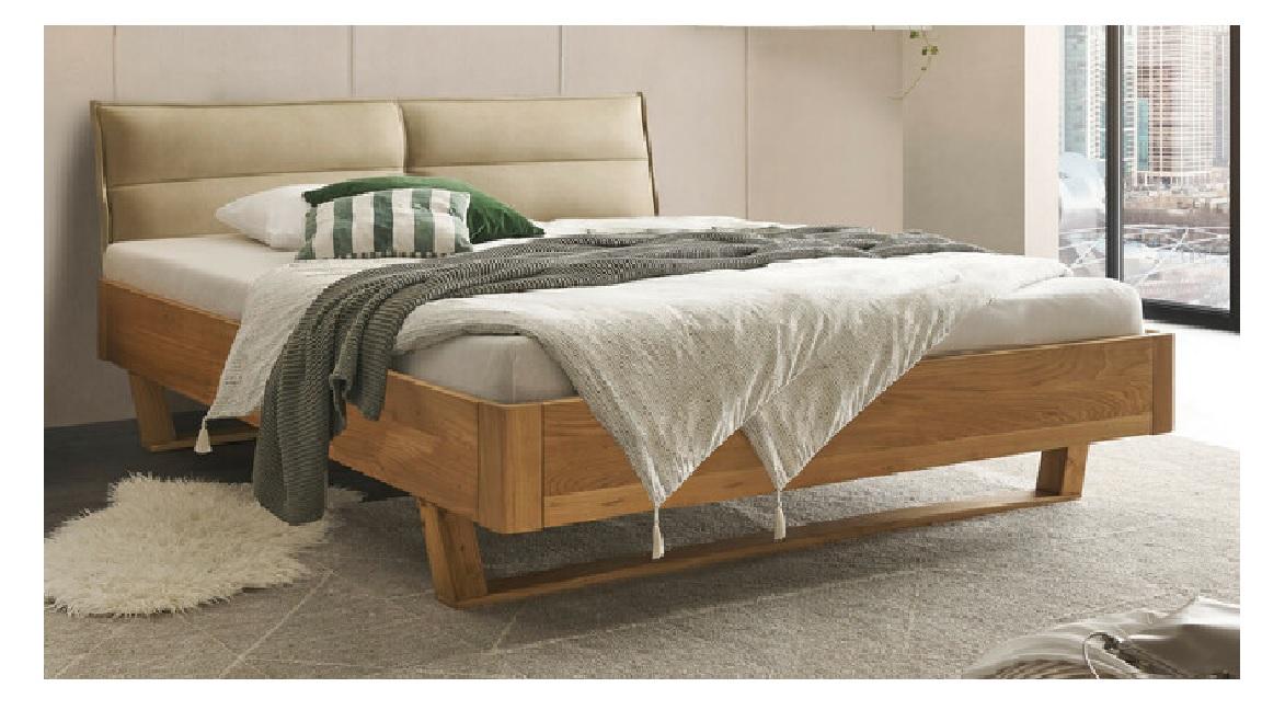 Bett Lederoptik beige ca. 140 x 200 cm Eiche massiv - Tjark