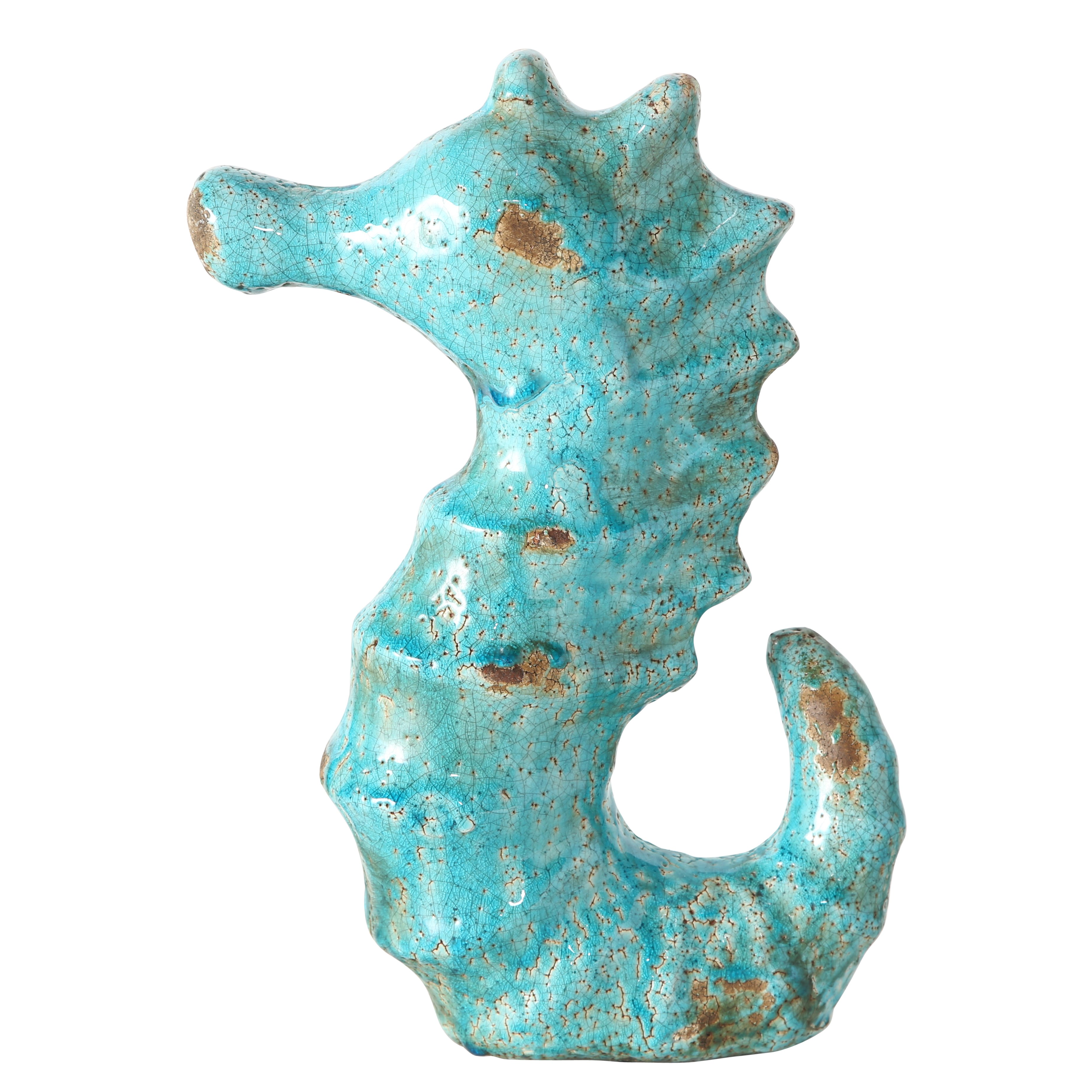 Boltze Deko Figur Seepferdchen – Maritime Keramikfigur in Türkis mit Vintage‑Optik