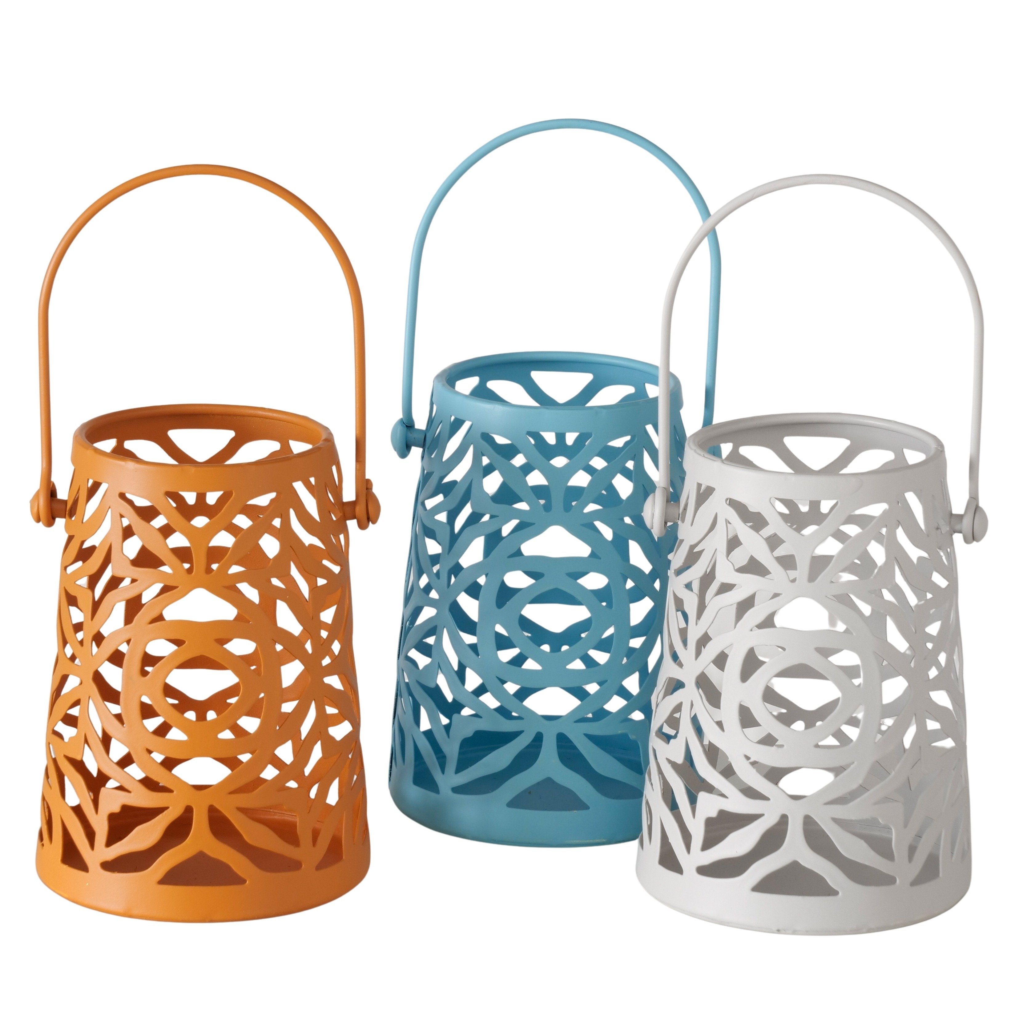 Boltze Windlicht Azzurro – Metall‑Windlicht mit Henkel in 3 Farben sortiert