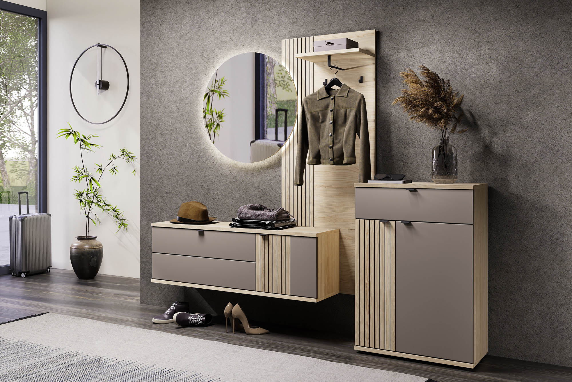 Hänge-Schuhschrank basalt supermatt - Innostyle Piacenza - mit Softclose und Selbsteinzug - mit 1 Klappe und 1 Holztür